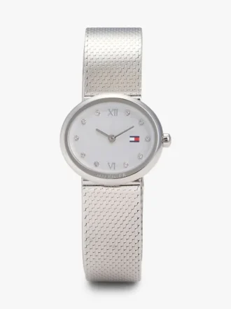 25-mm-Uhr mit ovalem Kristallakzent und Mesh-Armband