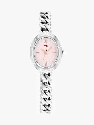 27-mm-Uhr mit strukturiertem ovalem Zifferblatt und Kettenarmband 27-mm-Uhr mit strukturiertem ovalem Zifferblatt und Kettenarmband