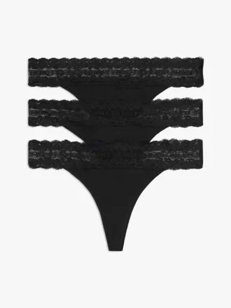 3er-Pack String mit Spitzenbesatz