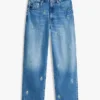 Allover Crest Mid-Rise Barrel Jeans