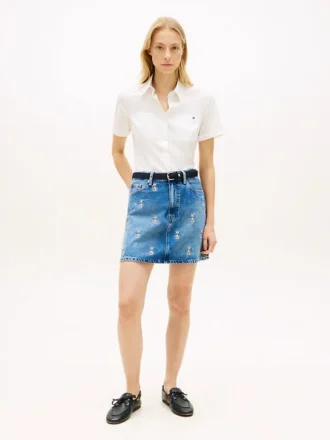 Allover-Crest-Minirock aus Denim mit hoher Taille