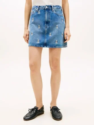 Allover-Crest-Minirock aus Denim mit hoher Taille