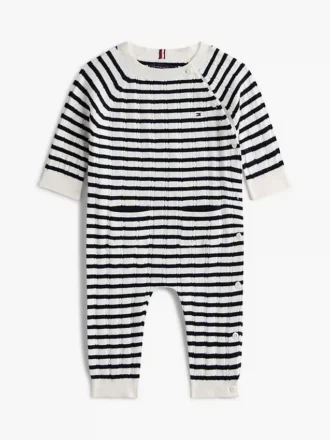 Babys-Strampler aus gestreiftem Zopfstrick