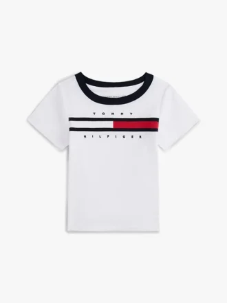 Babys-T-Shirt mit Flaggenstreifen-Logo und Ringer-Säumen