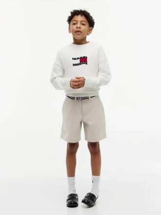 Baggy-Stretch-Chino-Shorts mit Gürtel für Kinder