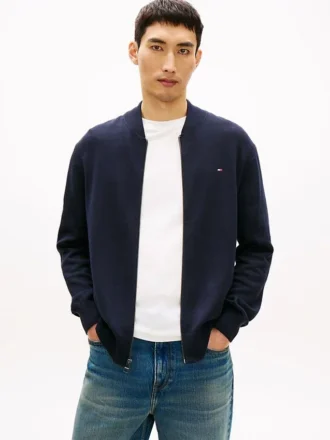 Baseball-Strickjacke aus Baumwolle mit Reißverschluss