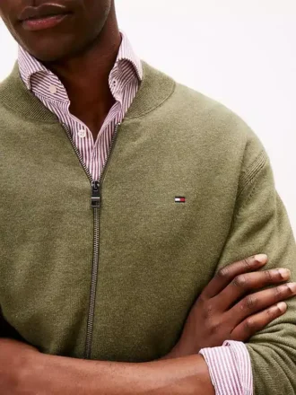 Baseball-Strickjacke aus Baumwolle mit Reißverschluss