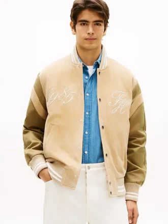 Bestickte Varsity-Jacke aus Wildleder