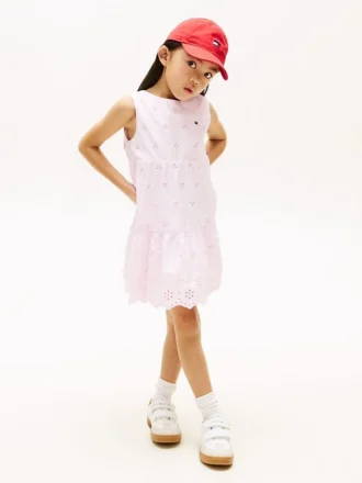 Besticktes Eyelet-Kleid mit Schleife für Kinder