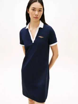Besticktes Hilfiger Script Polo-Kleid