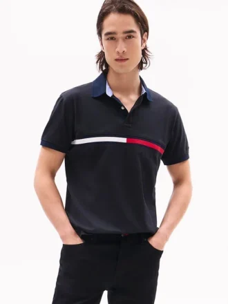 Besticktes Polohemd mit Streifen in Regular Fit