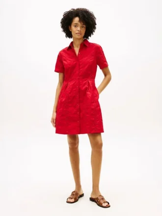 Besticktes Popeline-Shirtkleid mit Lochstickerei