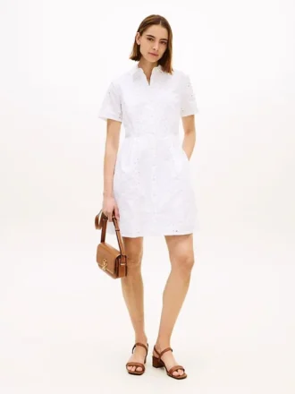 Besticktes Popeline-Shirtkleid mit Lochstickerei