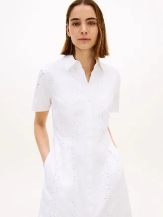 Besticktes Popeline-Shirtkleid mit Lochstickerei