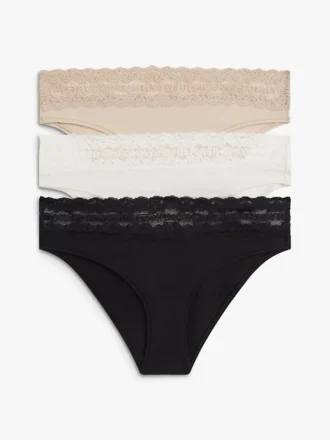 Bikini-Slip mit Spitzenbesatz, 3er-Pack