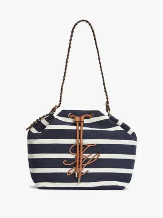 Bucket Bag mit Schriftzug-Monogramm und bretonischen Streifen