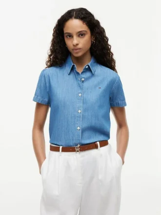 Chambray-Hemd mit Puffärmeln