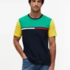 Colorblock-T-Shirt mit Flaggenstreifen-Logo