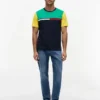 Colorblock-T-Shirt mit Flaggenstreifen-Logo