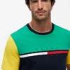 Colorblock-T-Shirt mit Flaggenstreifen-Logo