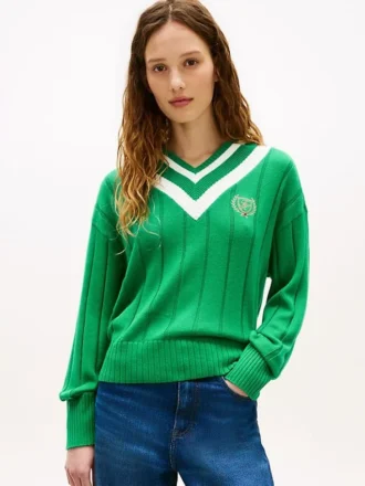 Cricket-Pullover mit Lorbeerblatt-Logo