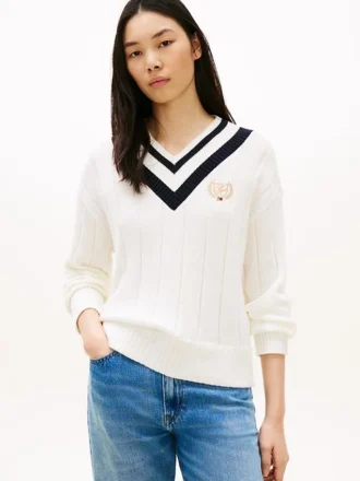 Cricket-Pullover mit Lorbeerblatt-Logo