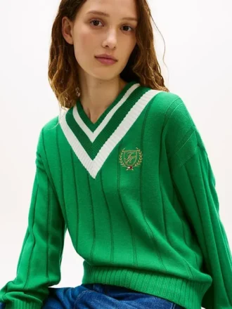 Cricket-Pullover mit Lorbeerblatt-Logo