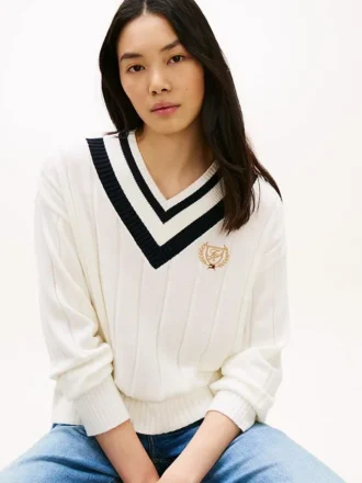 Cricket-Pullover mit Lorbeerblatt-Logo