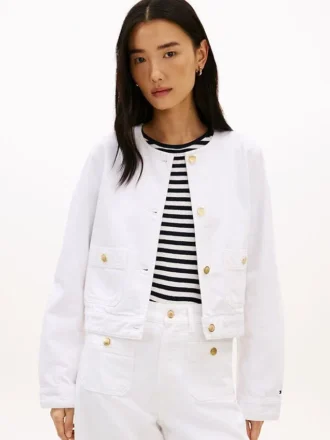 Denim-Damenjacke mit goldenen Knöpfen