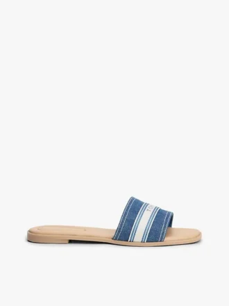 Denim-Slide-Sandale mit Web-Logo