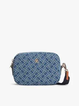 Denim-Umhängetasche mit durchgehendem Flaggenprint