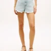 Distressed High-Rise Wide Denim Shorts
