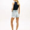 Distressed High-Rise Wide Denim Shorts
