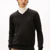 Einfarbiger Pullover mit V-Ausschnitt und Logo Einfarbiger Pullover mit V-Ausschnitt und Logo