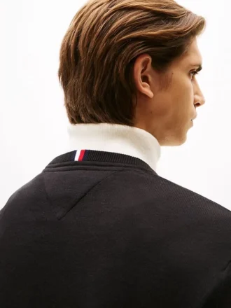 Einfarbiger Pullover mit V-Ausschnitt und Logo