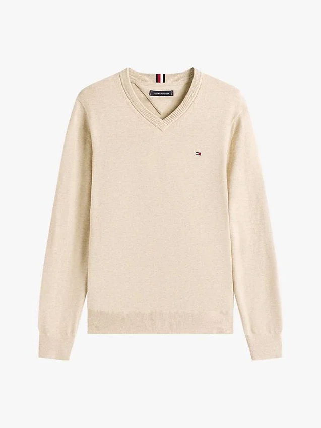 Einfarbiger Pullover mit V-Ausschnitt und Logo Einfarbiger Pullover mit V-Ausschnitt und Logo