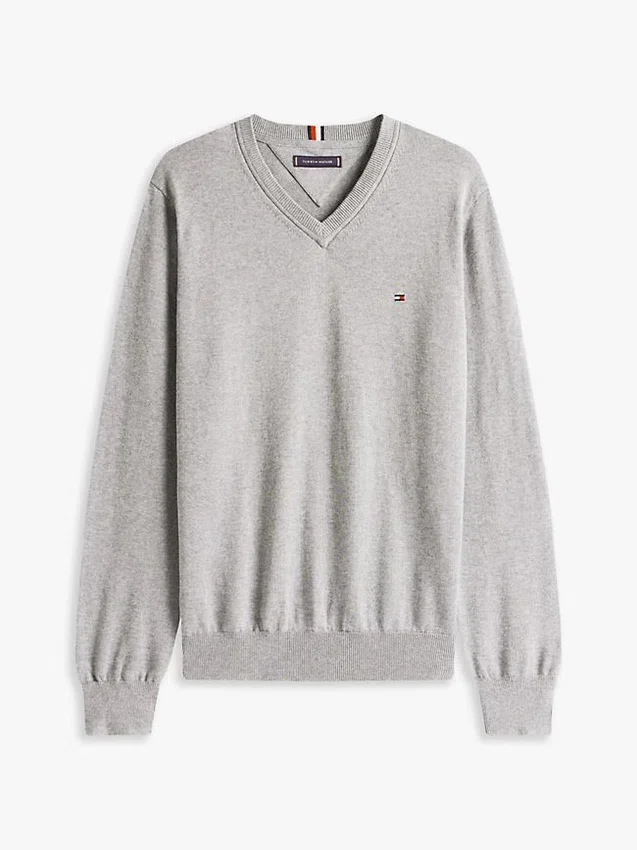 Einfarbiger Pullover mit V-Ausschnitt und Logo Einfarbiger Pullover mit V-Ausschnitt und Logo