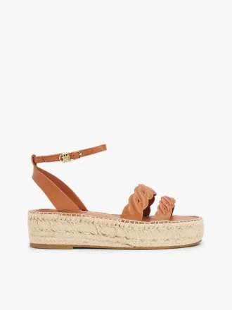 Espadrille mit gedrehten Lederriemen und Plateausohle Espadrille mit gedrehten Lederriemen und Plateausohle
