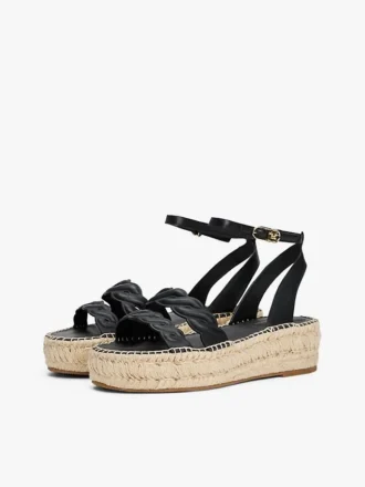 Espadrille mit gedrehten Lederriemen und Plateausohle