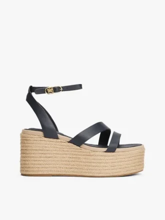 Espadrilles mit Lederriemen und Plateau