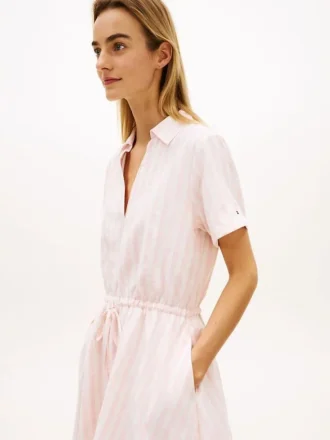 Essential Gestreiftes Kleid aus Leinenmischung Essential Gestreiftes Kleid aus Leinenmischung