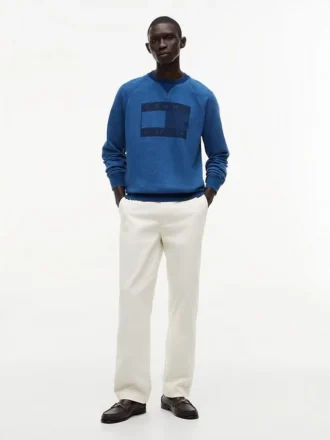 Flaggen-Logo-Sweatshirt mit Raglanärmeln, indigo-gefärbt