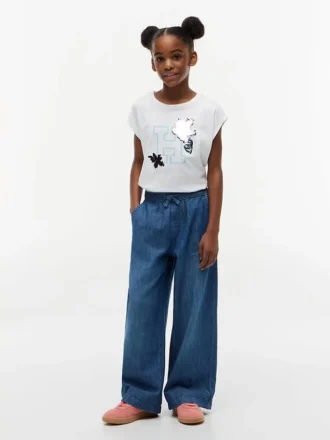 Flip-T-Shirt mit Pailletten-Blumenlogo für Kinder Flip-T-Shirt mit Pailletten-Blumenlogo für Kinder