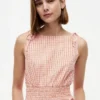 Gerafftes Gingham-Seersucker-Midi-Kleid Gerafftes Gingham-Seersucker-Midi-Kleid