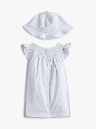 Geschenkset mit gestreiftem Kleid und Hut für Babys