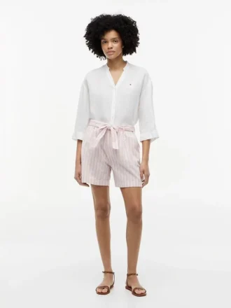 Gestreifte Shorts aus Leinenmischung mit Gürtel Gestreifte Shorts aus Leinenmischung mit Gürtel