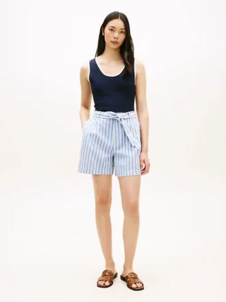 Gestreifte Shorts aus Leinenmischung mit Gürtel Gestreifte Shorts aus Leinenmischung mit Gürtel