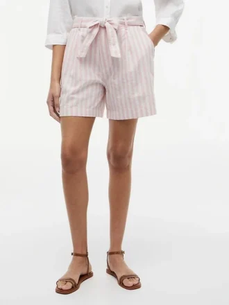 Gestreifte Shorts aus Leinenmischung mit Gürtel Gestreifte Shorts aus Leinenmischung mit Gürtel