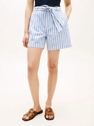Gestreifte Shorts aus Leinenmischung mit Gürtel Gestreifte Shorts aus Leinenmischung mit Gürtel
