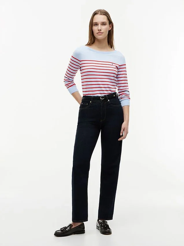 Gestreifter Pullover mit U-Boot-Ausschnitt Gestreifter Pullover mit U-Boot-Ausschnitt